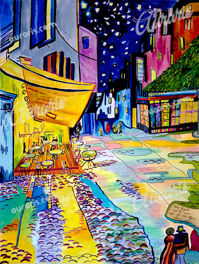 Café Le Soir Impression Moderne Inspire Par Van Gogh Reflets Lumineux Et Scène Nocturne De Rue
