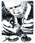 Le Horloger En Gravure Pointe Sèche Montre De Poche Détaillant Mains Outils Et Mécanique Avec Précision