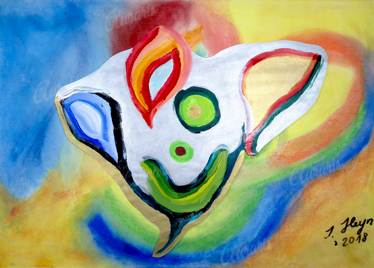 Le Fantôme Iris Peinture Colorée Avec Formes Flottantes Et Expression Joyeuse Suscite Curiosité